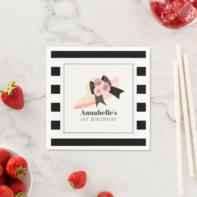 Derby Style Big Pink Hat Rose 1st Birthday Napkins (Insitu)