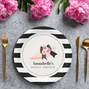 Derby Style Big Pink Hat Rose Bridal Shower Paper Plates