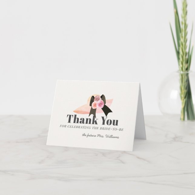 Derby Style Big Pink Hat Rose Bridal Shower Thank You Card (Front)