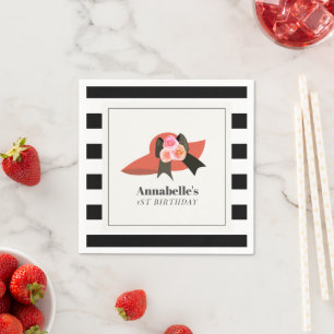 Derby Style Big Red Hat Rose 1st Birthday Napkins