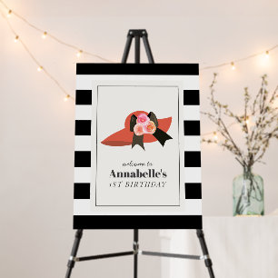 Derby Style Big Red Hat Rose 1st Birthday Welcome Foam Board
