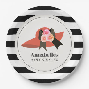 Derby Style Big Red Hat Rose Baby Shower Paper Plates
