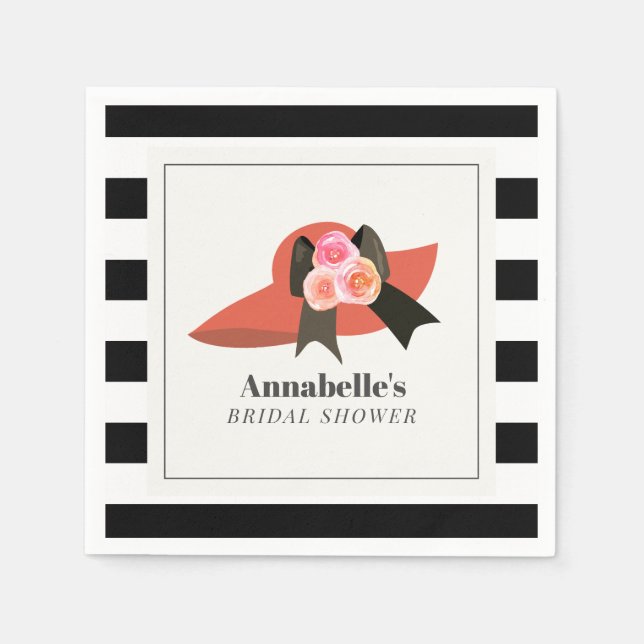 Derby Style Big Red Hat Rose Bridal Shower Napkins (Front)
