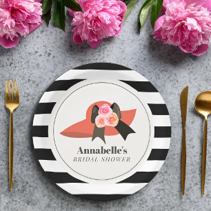 Derby Style Big Red Hat Rose Bridal Shower Paper Plates