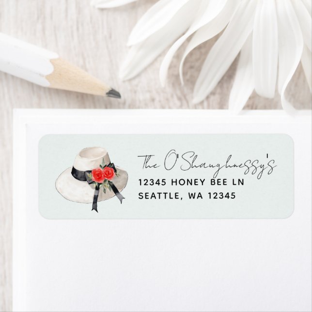 Derby Style Hat Roses Bridal Shower Label (Insitu)