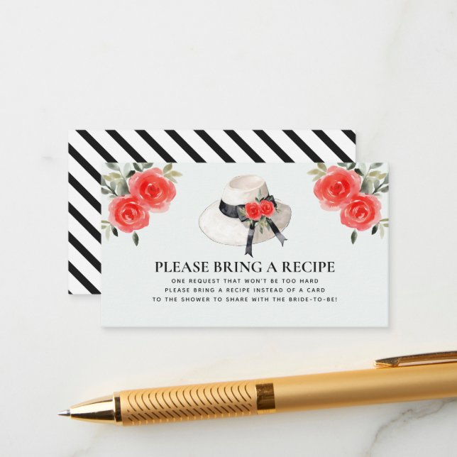 Derby Style Hat Roses Bridal Shower Recipe Request Enclosure Card (Front/Back In Situ)