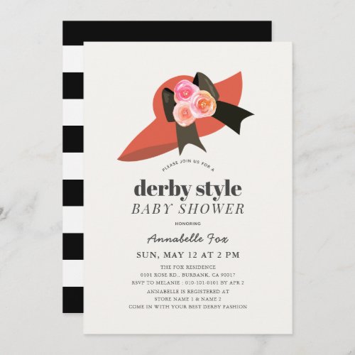 Derby Style Red Hat Rose Baby Shower Invitation