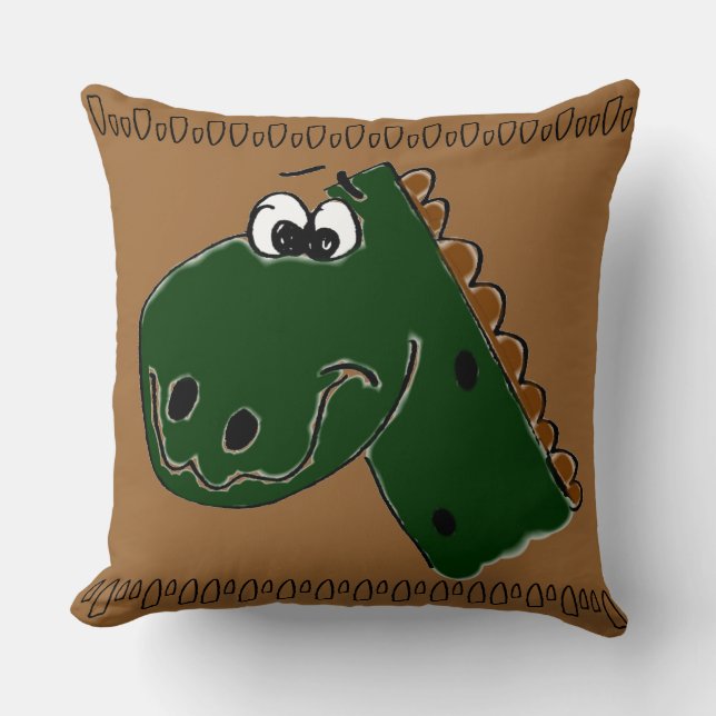 Derby the Dinosaur (brown) Throw Pillow (Front)