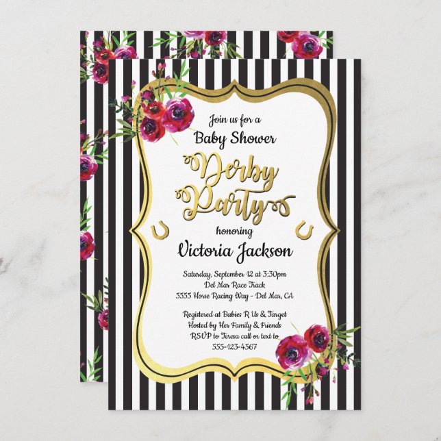 Derby Themed Baby Shower Invitations (Front/Back)