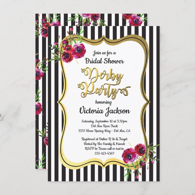 Derby Themed Bridal Shower Invitations (Front/Back)