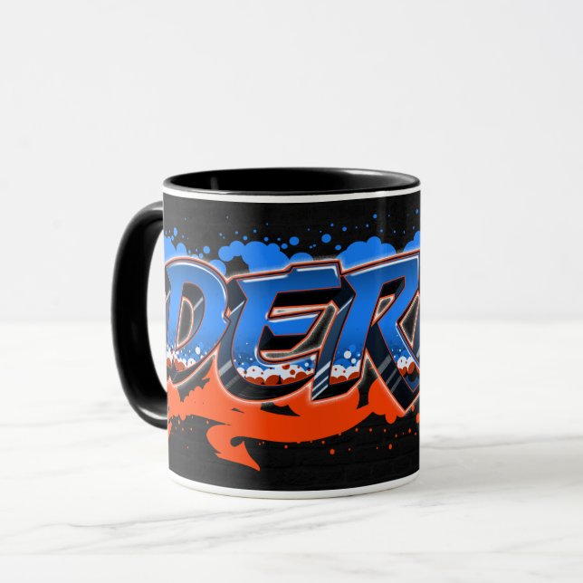 Derek First Name Name Graffiti blue orange cup (Front Left)