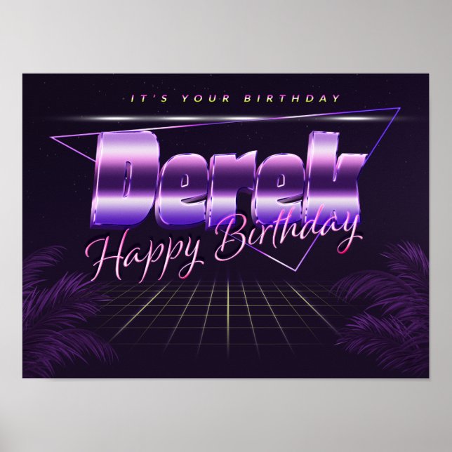 Derek Name Vorname lila retro Poster Geburtstag (Front)