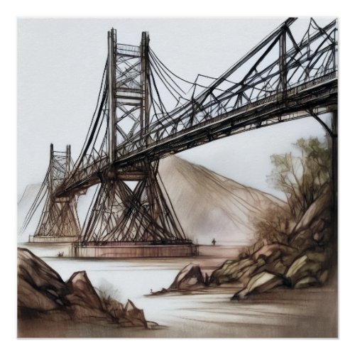 Derelict Bridge Sketch Poster