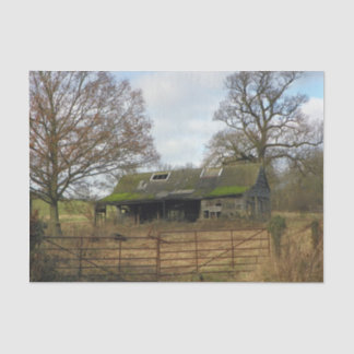 Derelict England Barn with Moss-Covered Roof Tissue Paper