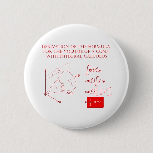 Derivation of the formula for the volume of a cone pinback button (Front)