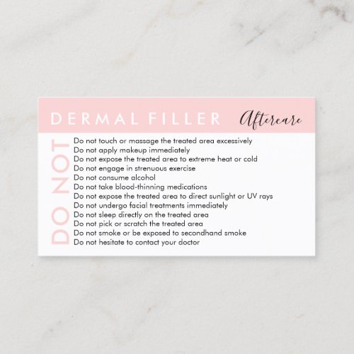 Dermal Filler Avoids Advices Aftercare Business Card