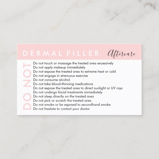 Dermal Filler Avoids Advices Aftercare Business Card