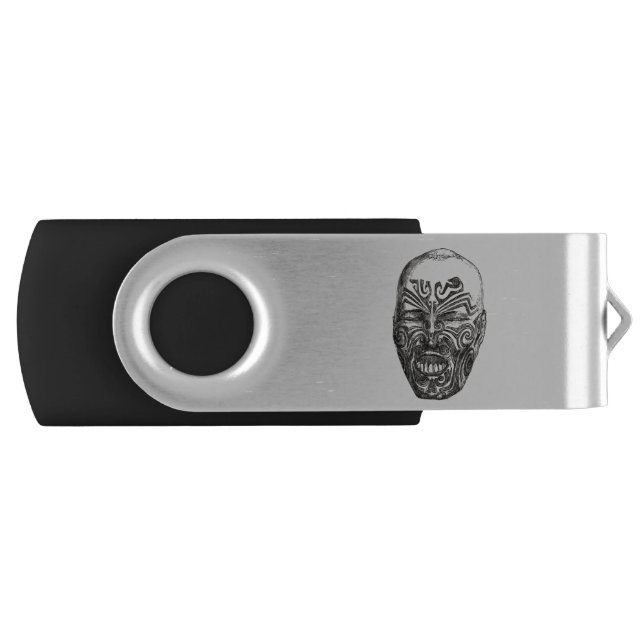 Dermal piercing unique tattoo face Black and white Flash Drive (Front)