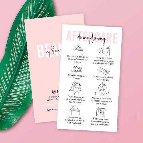Dermaplaning Aftercare Guide Pink Cosmetologist Business Card