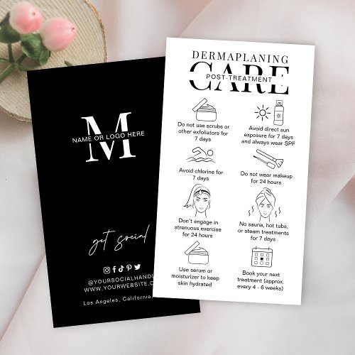 Dermaplaning Aftercare Instructions Minimal Salon Business Card