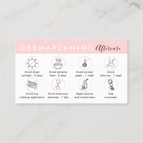 Dermaplaning Aftercare Post Instruction Business Card