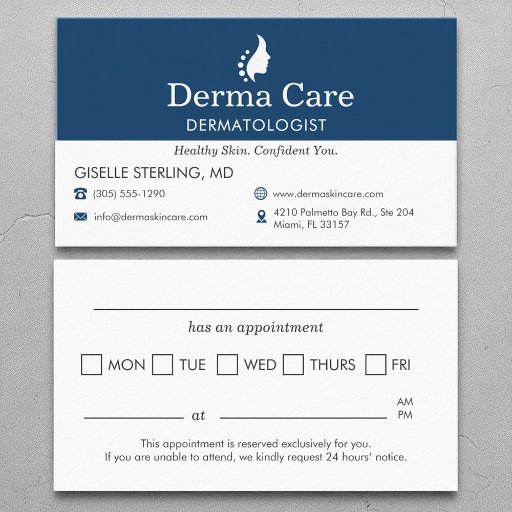 Customizable Dermatologist Doctor Office Appointment Reminder Business Card