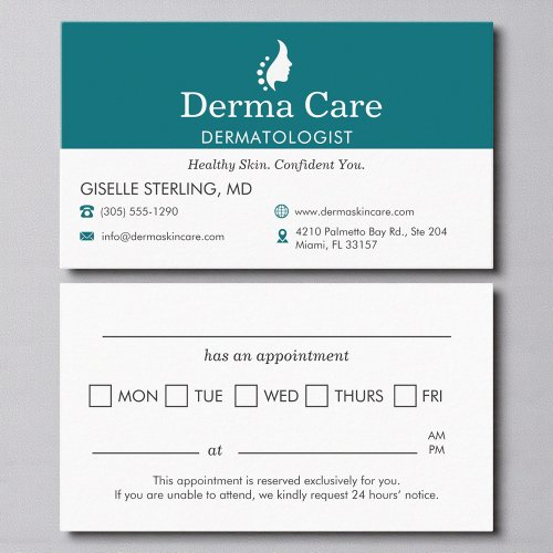 Dermatologist Skin Care Center Appointment Card