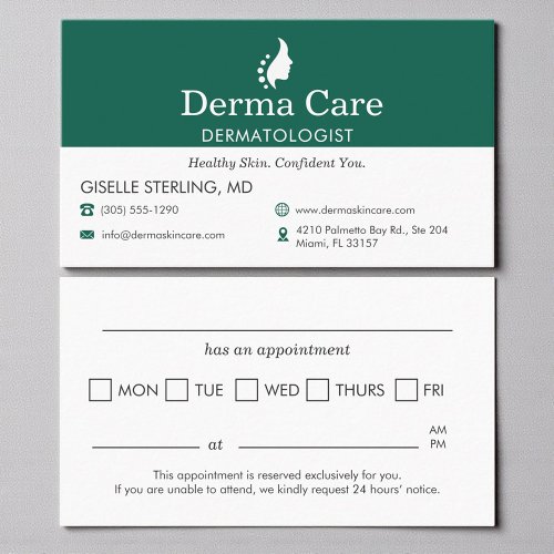 Dermatologist Skin Care Office Appointment Card