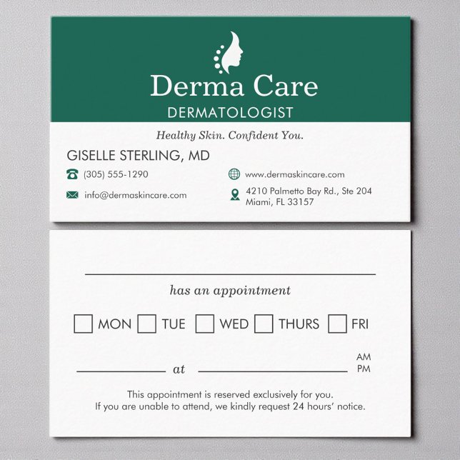 Dermatologist Skin Care Office Appointment Card (Creator Uploaded)