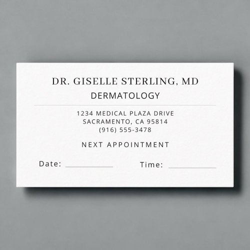Dermatology Doctor Office Appointment Card