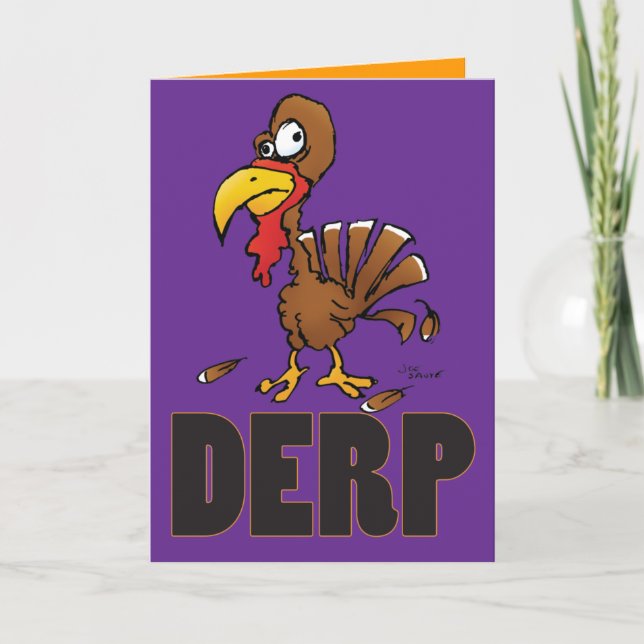 Derp Turkey Cartoon Thanksgiving Card (Front)