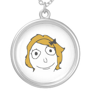 Derpina Blonde Yellow Hair Rage Face Meme Silver Plated Necklace
