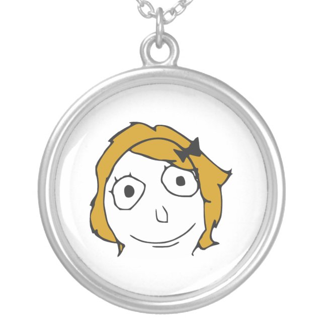 Derpina Blonde Yellow Hair Rage Face Meme Silver Plated Necklace (Front)