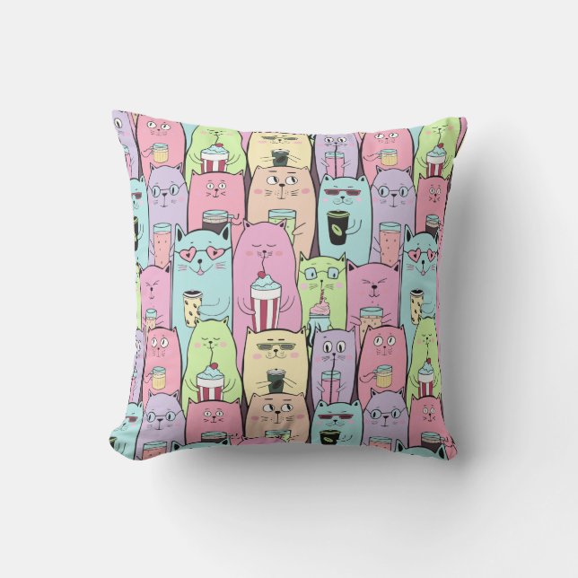 Derpy Cats Throw Pillow (Front)