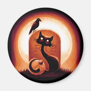 Derpy Halloween Cat by a Tombstone Magnet