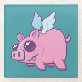 Derpy Kawaii Flying Piggy Cutie Glass Coaster