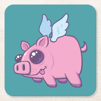 Derpy Kawaii Flying Piggy Cutie Square Paper Coaster