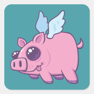 Derpy Kawaii Flying Piggy Cutie Square Sticker