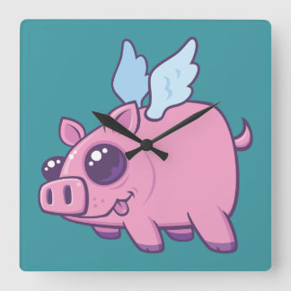 Derpy Kawaii Flying Piggy Cutie Square Wall Clock