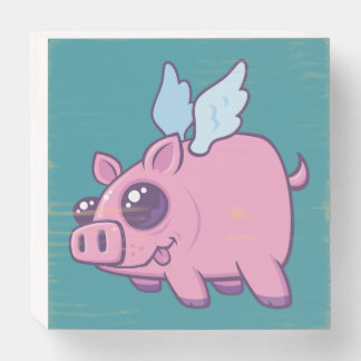 Derpy Kawaii Flying Piggy Cutie Wooden Box Sign