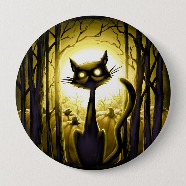 Derpy Little Halloween Cat in a Pumpkin Patch Button (Front)
