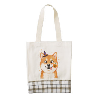 Derpy Shiba Inu Halloween Pumpkin  Zazzle HEART Tote Bag