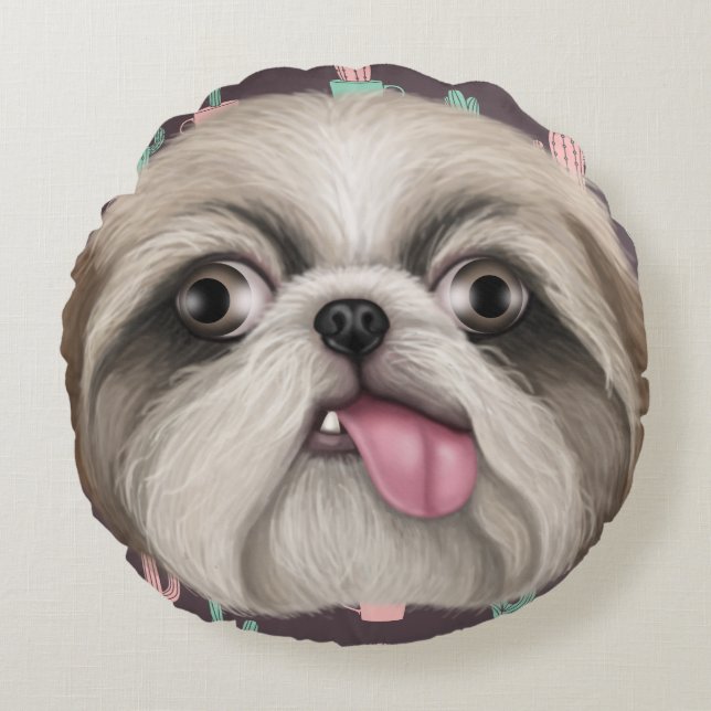 Derpy Shih Tzus Round Pillow (Front)