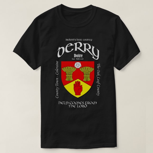 Derry Ireland Irish Crest Coat of Arms T-Shirt (Design Front)