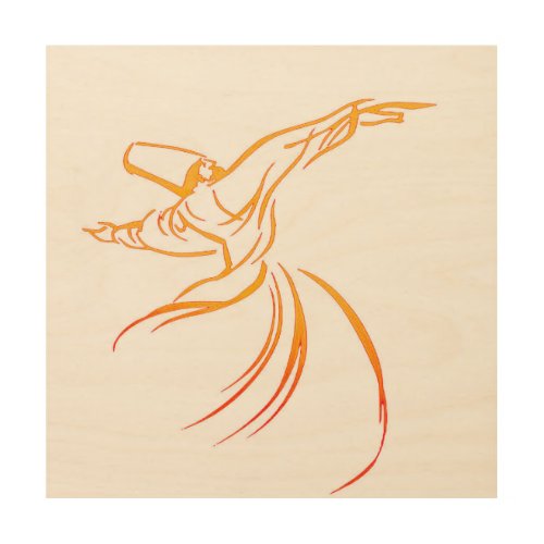 Dervish Line Drawing Calligraphy Style Yellow  Wood Wall Art