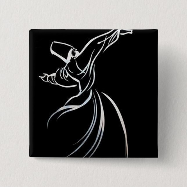 Dervish Line Drawing Calligrapy Style In White Button (Front)