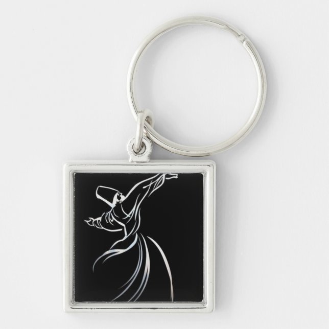 Dervish Line Drawing Calligrapy Style In White Keychain (Front)