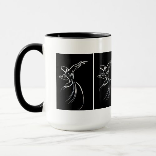 Dervish Line Drawing Calligrapy Style In White Mug