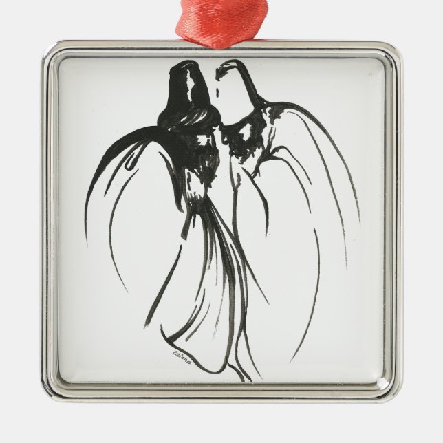 Dervish Mystical Brotherhood Line Drawing In Black Metal Ornament (Front)
