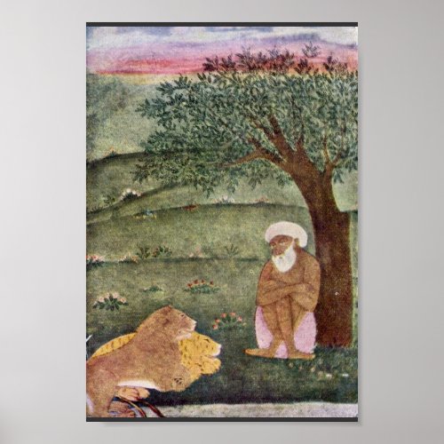 Dervish With A Lion And A Tiger Mughal Painting Poster